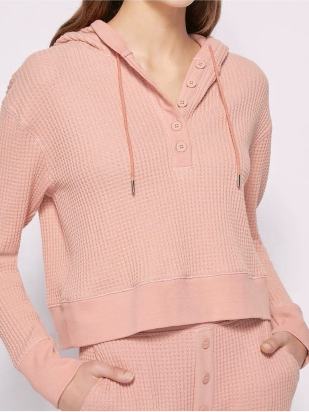 Jonathon Simkhai Standard Dusty Pink Everly Waffle Hoodie Chai Sz S EUC